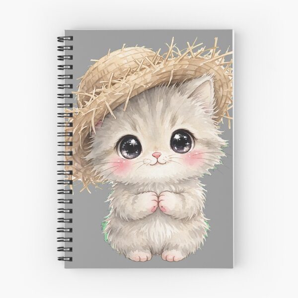 Item preview, : Cute Shy Kitten with Straw Hat | Kawaii Watercolor Kitty designed and sold by 2Sec.