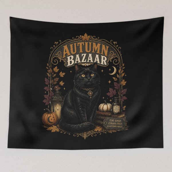 Item preview, Autumn Bazaar Cat Retro Halloween Poster Halloween designed and sold by BernoNickel.
