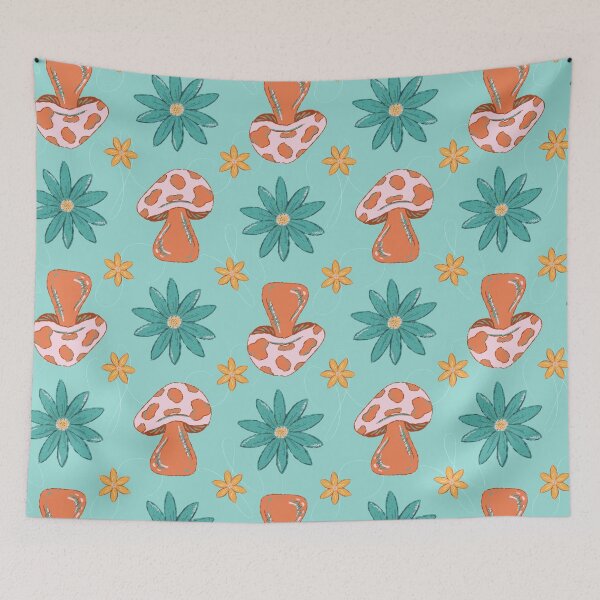 Item preview, Funky Floral Fungi Pattern - Teal background designed and sold by Haley Scott.