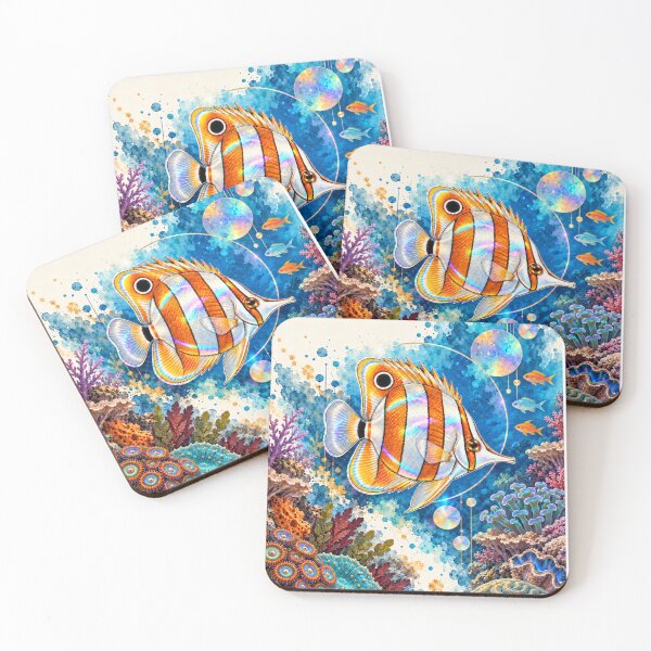 Item preview, Copperband Butterflyfish Watercolor Reef Art Print designed and sold by KenworksDigital.