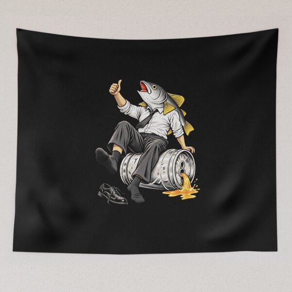 Item preview, Fish Head With a Beer Keg Spill designed and sold by elderberry.