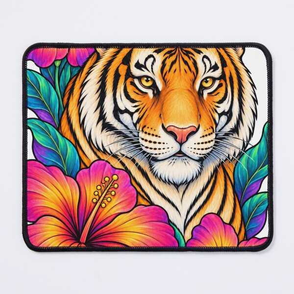 Item preview, Tropical Tiger and Hibiscus Flowers – Vibrant Jungle Art designed and sold by Inked Legacy.