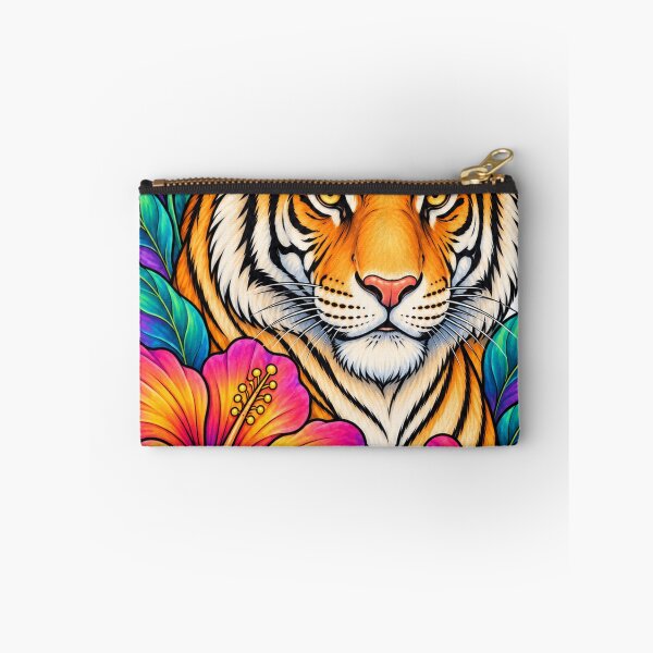 Item preview, Tropical Tiger and Hibiscus Flowers – Vibrant Jungle Art designed and sold by Inked Legacy.