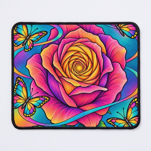 Item preview, Rainbow Rose and Butterflies – Psychedelic Floral Dream designed and sold by Inked Legacy.