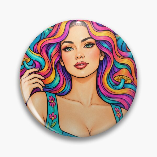 Item preview, Rainbow Mushroom Goddess – Psychedelic Flower Girl designed and sold by Inked Legacy.
