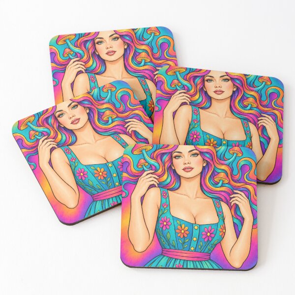 Item preview, Rainbow Mushroom Goddess – Psychedelic Flower Girl designed and sold by Inked Legacy.