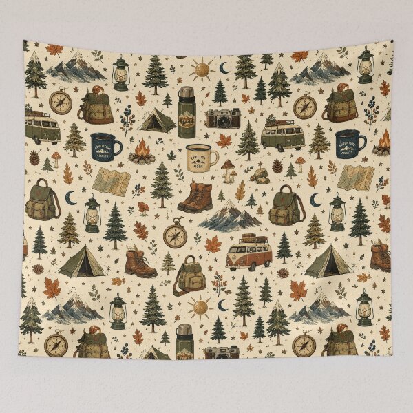 Item preview, Cozy Forest Camping and Adventure Aesthetic Pattern designed and sold by NinaVibeStudio.