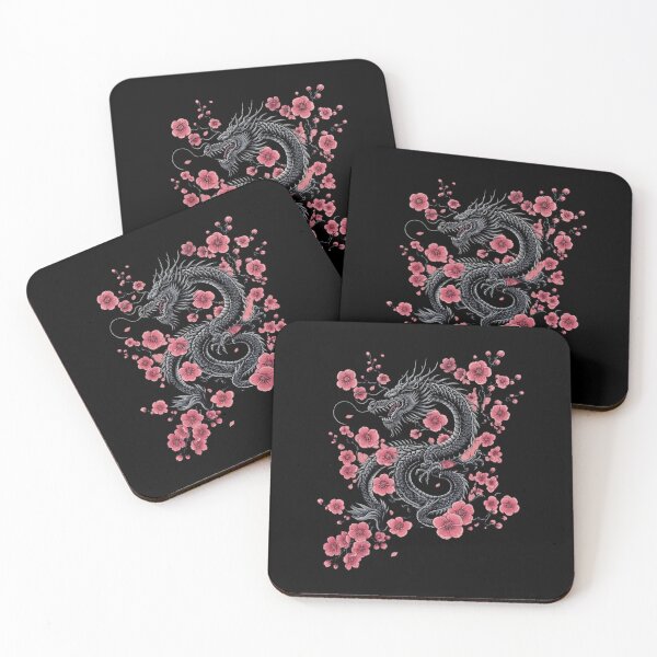 Item preview, Black Dragon with Pink Cherry Blossoms Japanese Style designed and sold by Ostericaimusa.