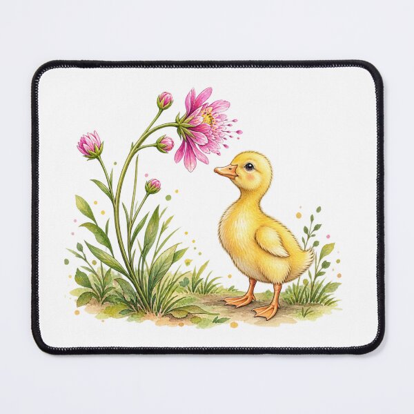 Item preview, Cute Yellow Duckling with Pink Wildflower – Kawaii Baby Duck Spring Nature Art designed and sold by MrDev.