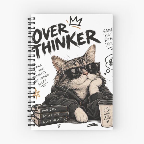 Item preview, Overthinker Cool Cat - Big Dreams Coffee & Books Streetwear designed and sold by GenZFashion000.