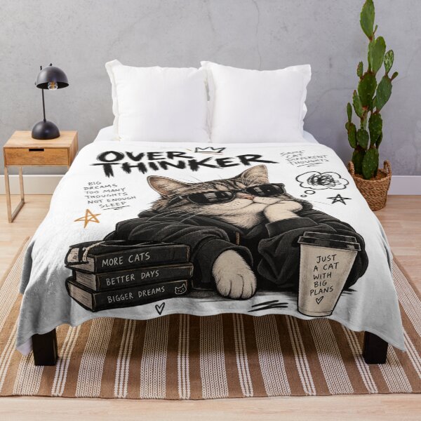 Item preview, Overthinker Cool Cat - Big Dreams Coffee & Books Streetwear designed and sold by GenZFashion000.