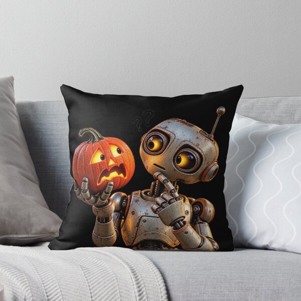 Item preview, Robot Encounters a Jack-O’-Lantern designed and sold by Ray's Photos & Art.