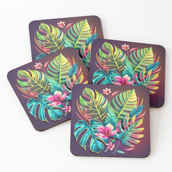 Item preview, Tropical Leaves with Pink Floral Accents designed and sold by BeachWhisper.