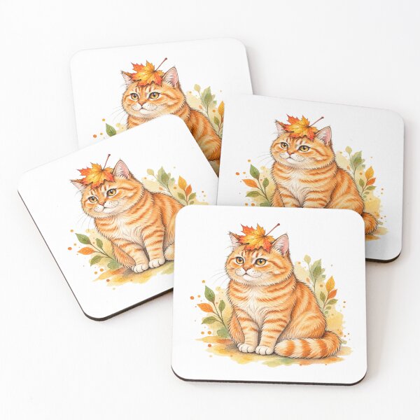 Item preview, Cute Autumn Orange Cat with Maple Leaf – Kawaii Fall Cat Cozy Woodland Aesthetic designed and sold by MrDev.