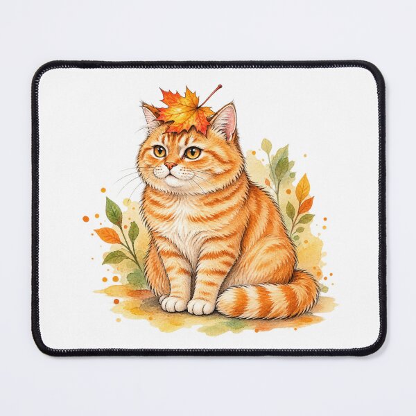Item preview, Cute Autumn Orange Cat with Maple Leaf – Kawaii Fall Cat Cozy Woodland Aesthetic designed and sold by MrDev.
