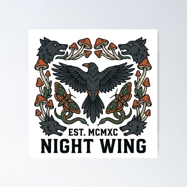 Item preview, Night Wing Raven and Wolf Occult Illustration designed and sold by iwzzuel.