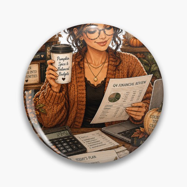 Item preview, Cozy Autumn Budgeting Woman – Financial Planning and Money Management designed and sold by FestivityFinds.