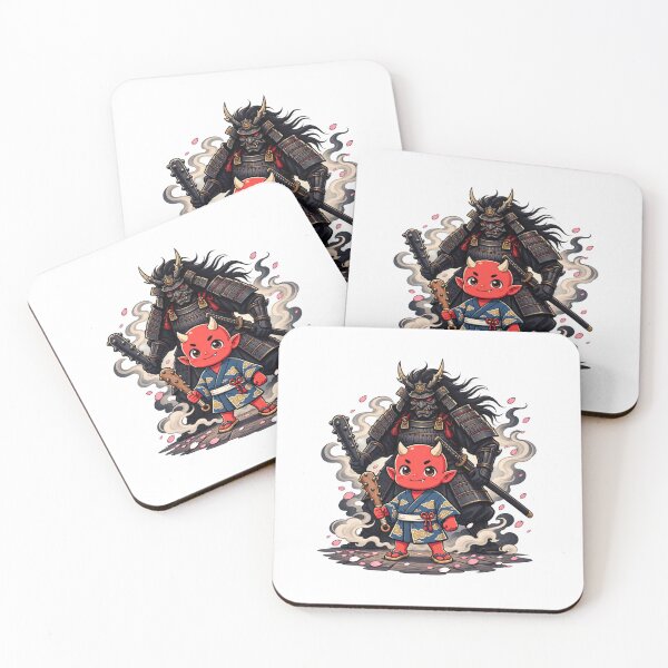 Item preview, Japanese Oni Samurai Warrior with Cute Red Demon – Kawaii Yokai Anime Warrior designed and sold by MrDev.