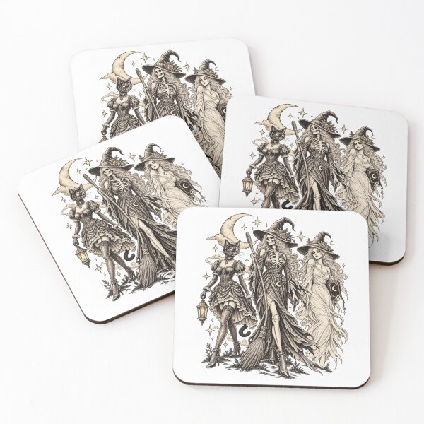 Item preview, Gothic Witches Skeleton And Cat Dark Academia Retro Design designed and sold by JapanAnimeSH2.
