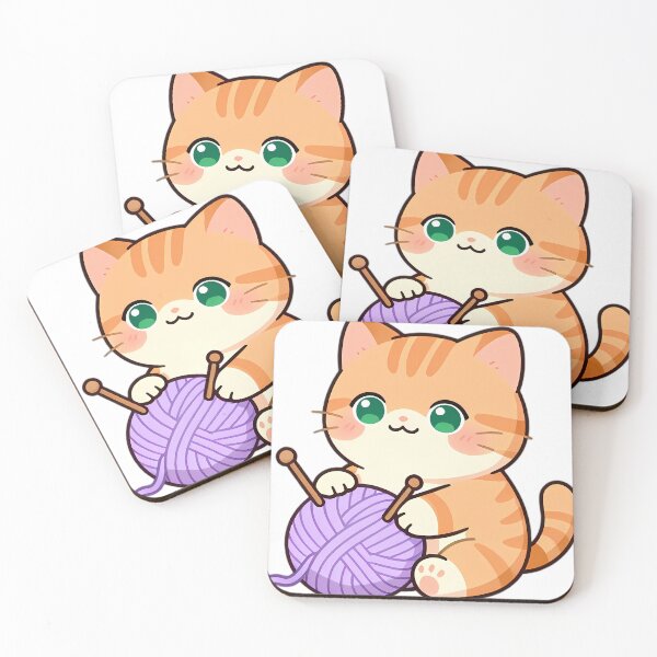 Item preview, Cute Kitten with Pastel Yarn Ball and Knitting Needles designed and sold by pumsquare.