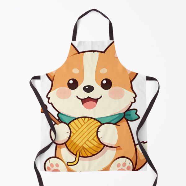 Item preview, Cute Corgi Puppy with Mustard Yarn and Knitting Needles designed and sold by pumsquare.