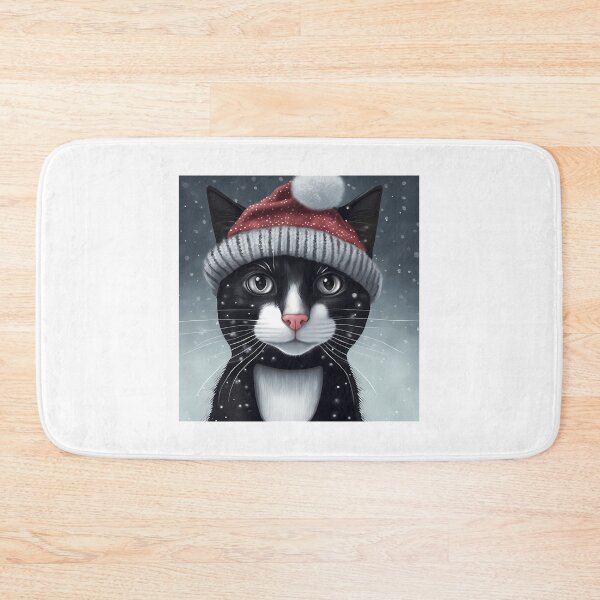 Artikelvorschau, Schwarze Katze mit roter Wintermütze entworfen und verkauft von Raniya-Otte.