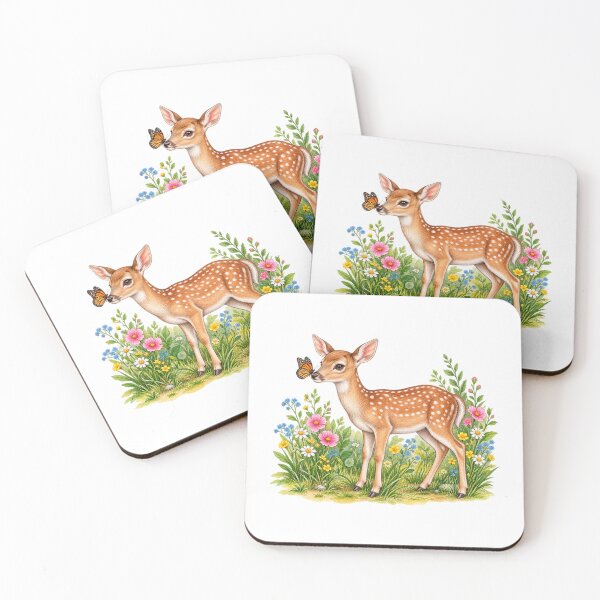 Item preview, Cute Baby Deer with Butterfly and Wildflowers – Kawaii Fawn Spring Woodland Nature designed and sold by MrDev.