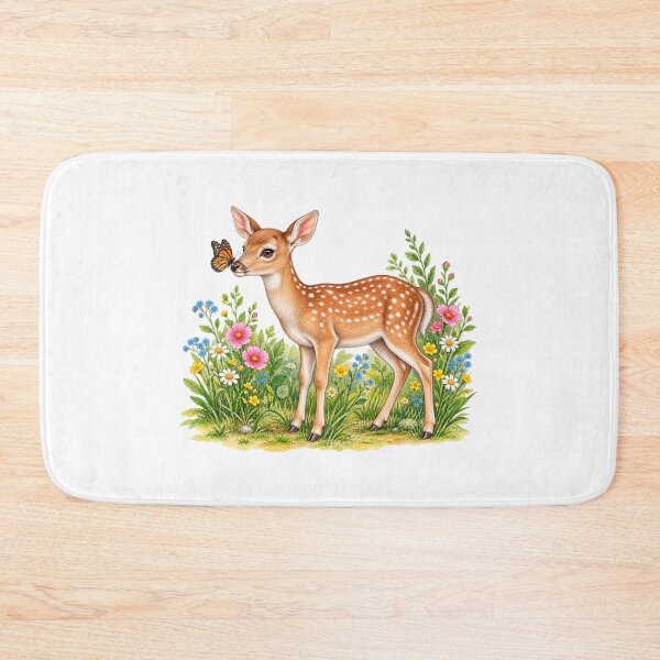 Item preview, Cute Baby Deer with Butterfly and Wildflowers – Kawaii Fawn Spring Woodland Nature designed and sold by MrDev.