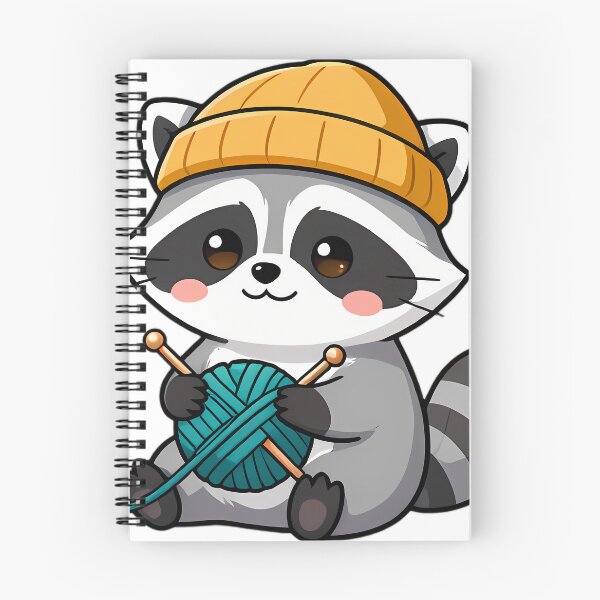 Item preview, Cute Raccoon with Teal Knitting Yarn and Needles designed and sold by pumsquare.