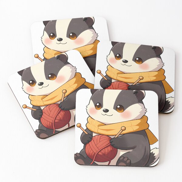 Item preview, Cute Badger with Rust Red Wool Ball and Needles designed and sold by pumsquare.