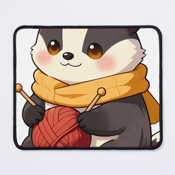 Item preview, Cute Badger with Rust Red Wool Ball and Needles designed and sold by pumsquare.