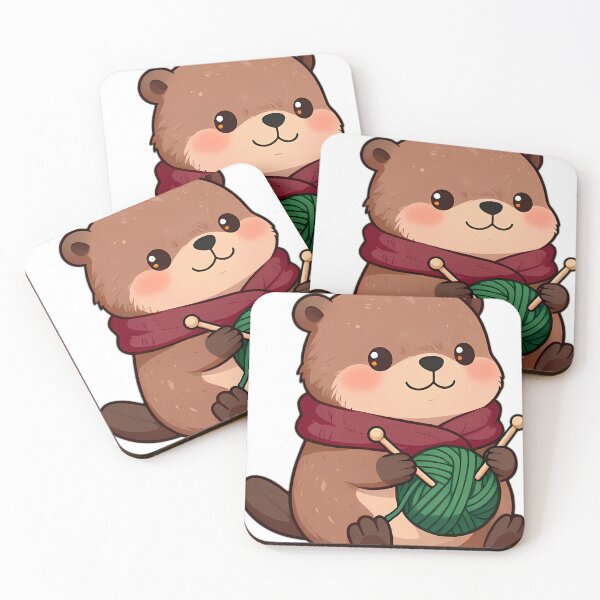 Item preview, Cute Beaver Knitting with Forest Green Wool designed and sold by pumsquare.