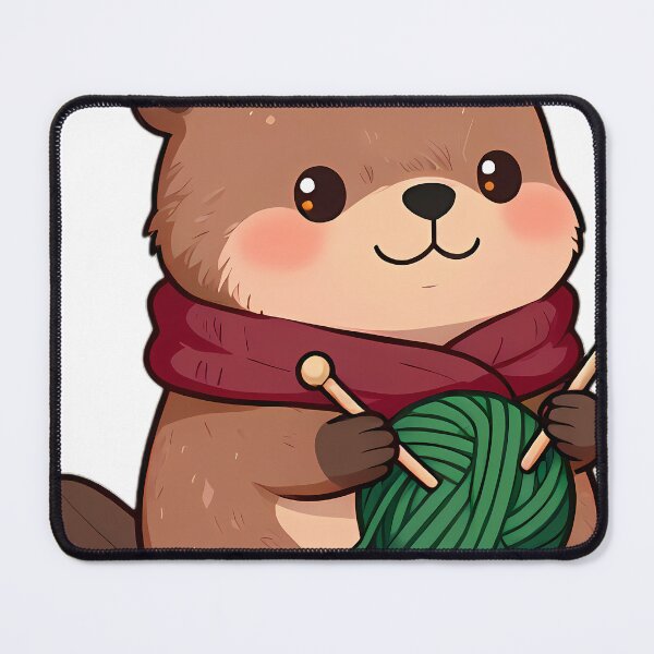 Item preview, Cute Beaver Knitting with Forest Green Wool designed and sold by pumsquare.