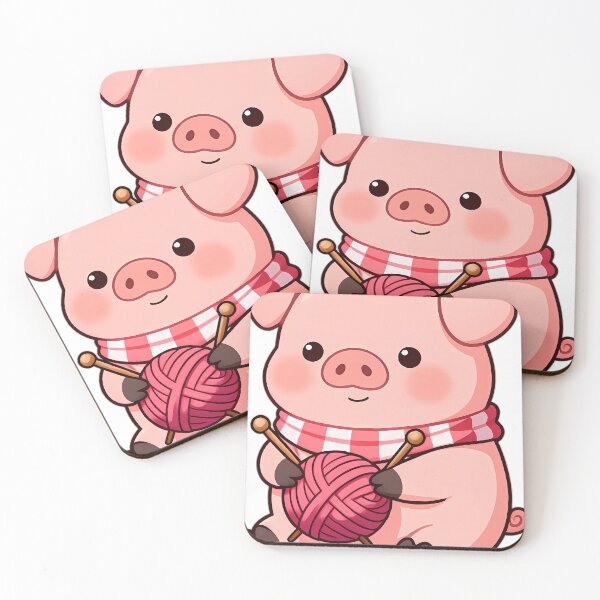 Item preview, Cute Piglet with Berry Pink Wool and Knitting Needles designed and sold by pumsquare.