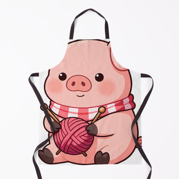Item preview, Cute Piglet with Berry Pink Wool and Knitting Needles designed and sold by pumsquare.