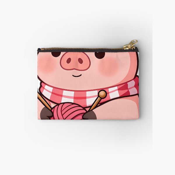 Item preview, Cute Piglet with Berry Pink Wool and Knitting Needles designed and sold by pumsquare.