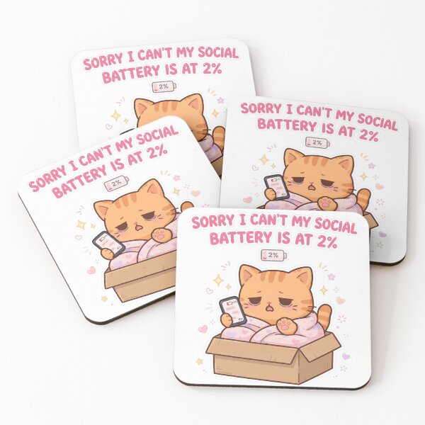 Item preview, Sorry I Can't My Social Battery Is At 2% - Cute Introvert Orange Cat In Box designed and sold by Interactive-Art.