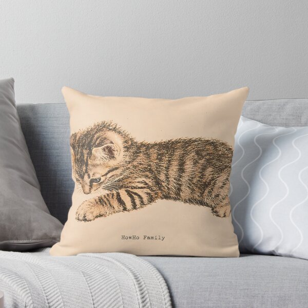 Item preview, Curious Tabby Kitten Reaching: Vintage Linocut designed and sold by HowHoFamily.