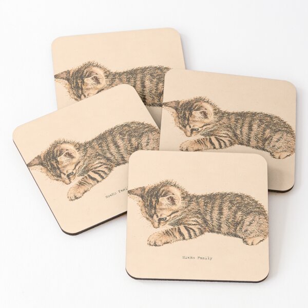 Item preview, Curious Tabby Kitten Reaching: Vintage Linocut designed and sold by HowHoFamily.