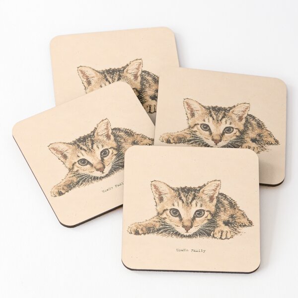 Item preview, Wide-Eyed Tabby Kitten Stalking: Vintage Linocut designed and sold by HowHoFamily.