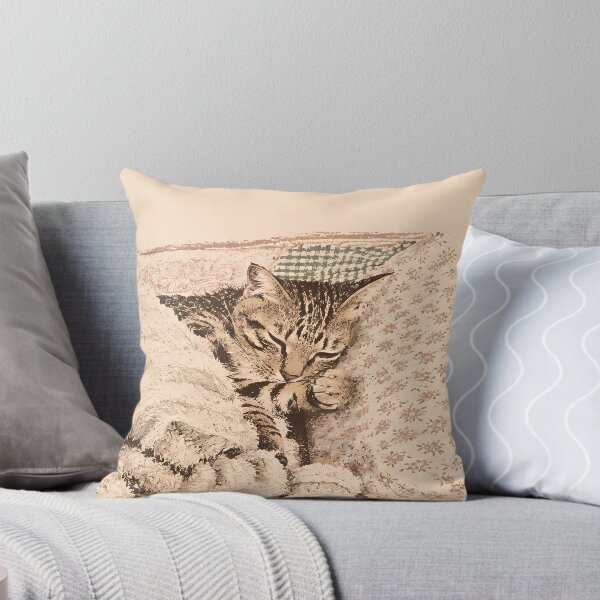 Item preview, Sleeping Tabby Cat in Blankets: Vintage Linocut designed and sold by HowHoFamily.