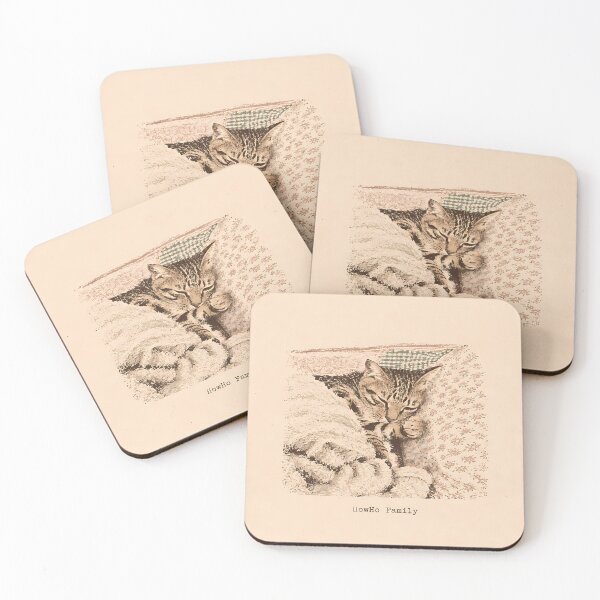 Item preview, Sleeping Tabby Cat in Blankets: Vintage Linocut designed and sold by HowHoFamily.