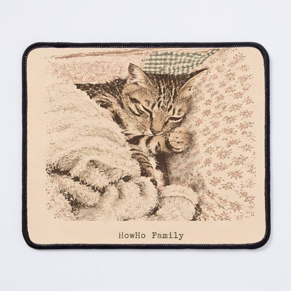 Item preview, Sleeping Tabby Cat in Blankets: Vintage Linocut designed and sold by HowHoFamily.