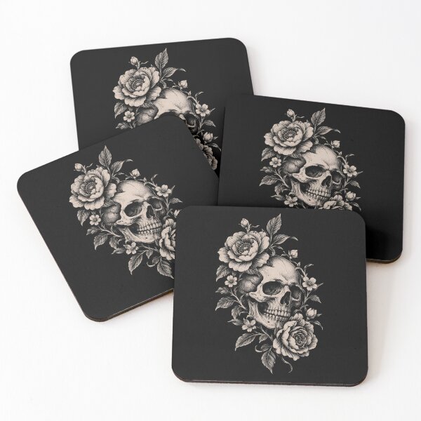 Item preview, Vintage Skull and Flowers – Retro Gothic Floral Tattoo Art designed and sold by Lyannaadesign.