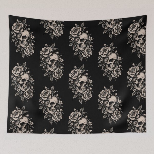 Item preview, Vintage Skull and Flowers – Retro Gothic Floral Tattoo Art designed and sold by Lyannaadesign.