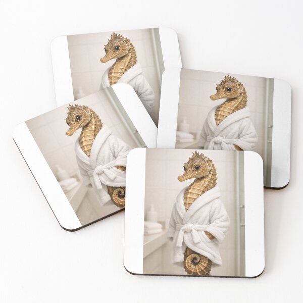 Item preview, Lined Seahorse White Bathrobe designed and sold by Sillytoe.