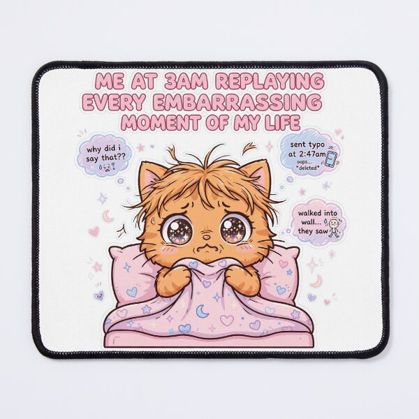 Item preview, Me At 3AM Replaying Every Embarrassing Moment Of My Life - Cute Anxious Orange Cat designed and sold by Interactive-Art.