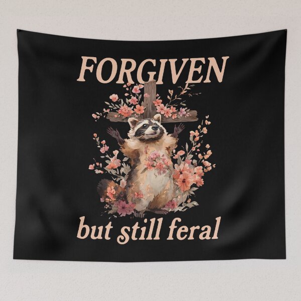 Item preview, Vintage Forgiven But Still Feral Christian Raccoon Floral  designed and sold by KelsterRandom.
