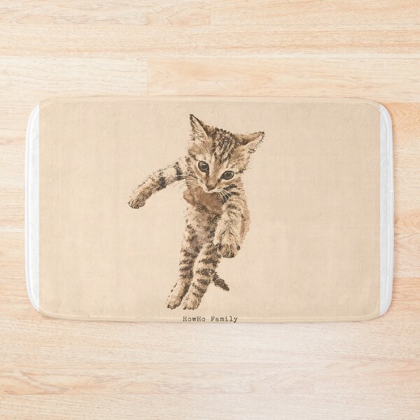 Item preview, Leaping Tabby Kitten Mid-Air: Vintage Linocut designed and sold by HowHoFamily.