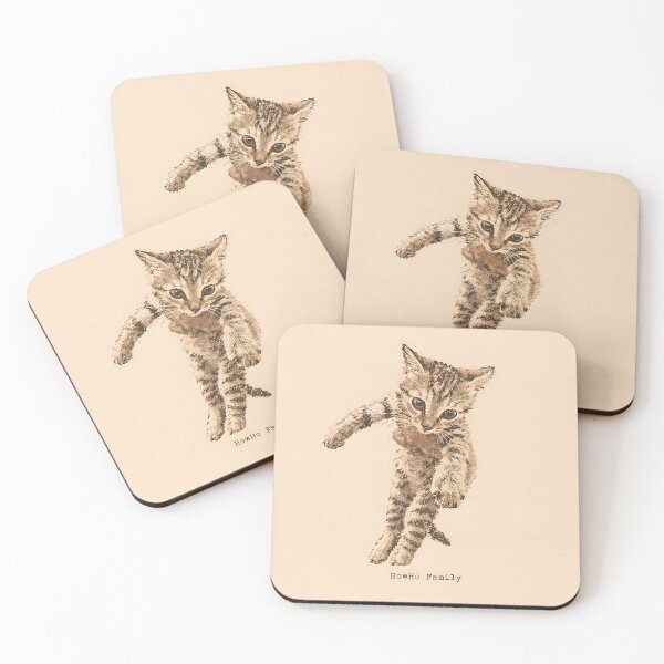 Item preview, Leaping Tabby Kitten Mid-Air: Vintage Linocut designed and sold by HowHoFamily.
